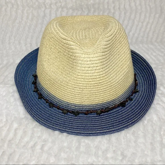 San Diego Hat Straw Fedora Blue Brim Star Adjustable Band - Picture 6 of 14